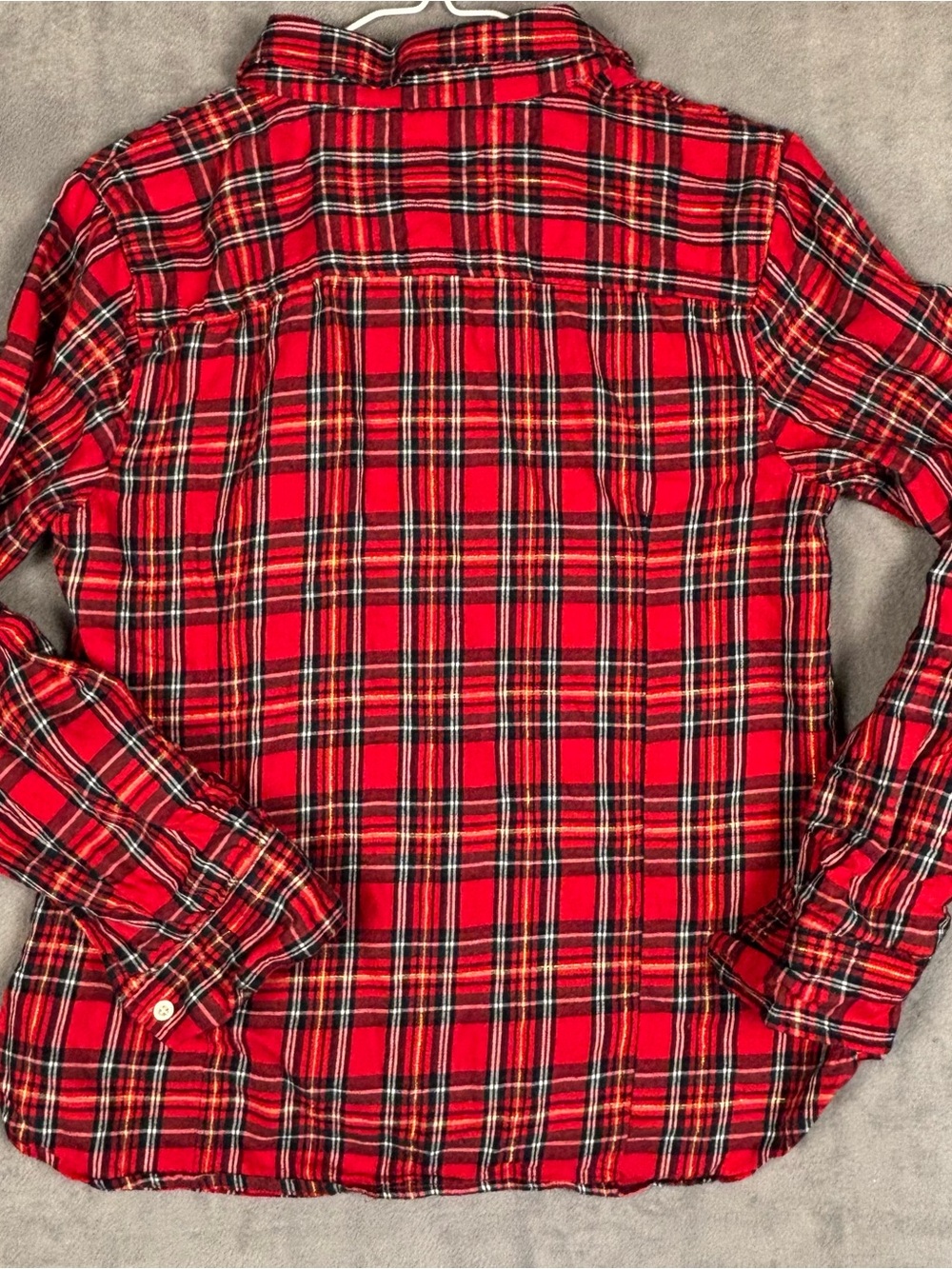 Tommy‎ Hilfiger Womens M Red Plaid Metallic Shimmer Roll Tab Button Up Shirt - Picture 10 of 10